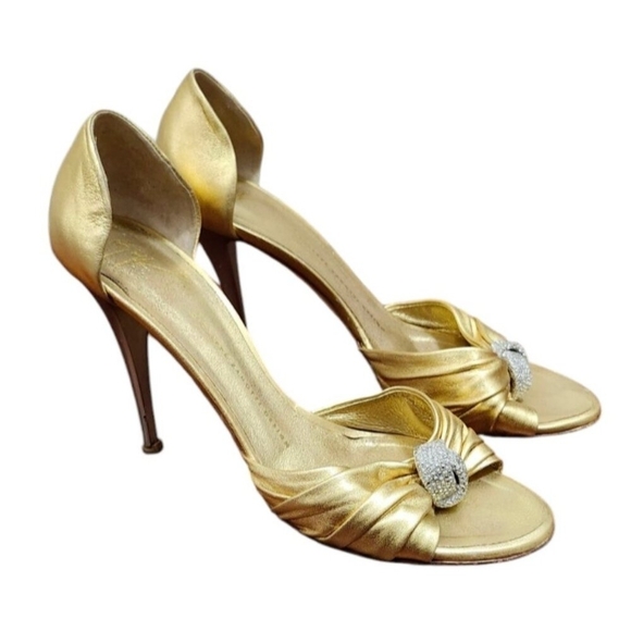 Giuseppe Zanotti Gold Peep Toe Pumps Size EU 39.5/US 9 - Picture 2 of 14